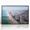 Large abstract wall art of Tel Aviv skyline in muted earth tones on framed acrylic, suitable for modern art wall decor.