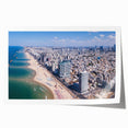 Extra large rolled print of Tel Aviv skyline with floral accents in pastel shades, ideal for art wall dining room.