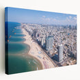 Large canvas print of Tel Aviv skyline in muted earth tones, suitable for kitchen wall art.
