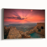 Framed canvas depicting a colorful Middle Eastern landscape scene, ideal for adding a vintage touch to any room.