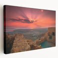 Middle Eastern landscape on large stretched canvas, features muted earth tones, ideal for kitchen wall art.