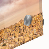 Mid-century modernist large abstract wall art of Jordan scenery on acrylic glass, suitable for dining room decor.