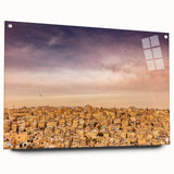 Acrylic glass print of a Jordanian landscape in earth tones, ideal for bedroom or dining room decor.