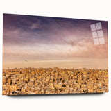 Large abstract wall art of a Middle Eastern Jordanian landscape on acrylic glass, suitable for bedroom or dining room decor.