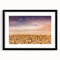 Extra large textured abstract art print of Middle Eastern Jordan scenery in vibrant colors on a black framed canvas.
