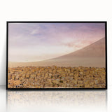 Large abstract wall art depicting a Jordanian scenery in muted earth tones on a framed acrylic.