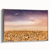 Framed canvas featuring a landscape art painting of the Middle Eastern Jordan scenery in muted earth tones.