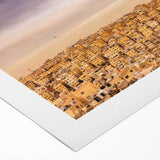 Art deco poster of Jordan scenery in muted earth tones on rolled canvas, suitable for dining room wall art.