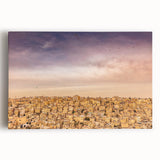 Black and white stretched canvas featuring a panoramic view of Petra, Jordan, ideal for kitchen wall art.