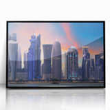 Large abstract wall art depicting a Qatar scenery in muted earth tones on a framed acrylic.