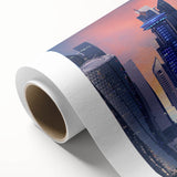 Art deco poster of a Qatar scenery on rolled canvas, featuring muted earth tones.