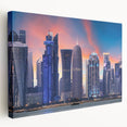 Side view of a stretched canvas depicting a Middle-Eastern Qatar scenery in earthy tones, suitable for kitchen wall art.