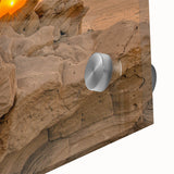 Large abstract wall art depicting Abu Dhabi skyline in muted earth tones on acrylic glass, ideal for dining room art.