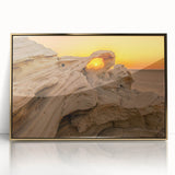 Large acrylic print of Abu Dhabi skyline in muted gold tones, framed in a mid-century modernist style.