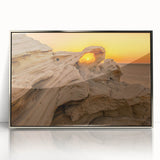 Mid-century modernist art depicting the Abu Dhabi skyline in muted silver and blue tones on a framed acrylic panel.