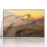 Art Deco-style poster of Abu Dhabi skyline in muted blues and whites, acrylic framed, ideal for modern art wall decor.