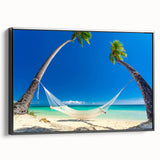 Black and white landscape art painting of a serene Fiji scenery on framed canvas, suitable for bedroom decor.