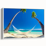 Vintage poster art of a scenic Oceania Fiji landscape on framed canvas, featuring vibrant colors.