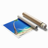 Extra large rolled print of a Fiji scenery with vibrant ocean and floral elements, ideal for classy bathroom wall art.