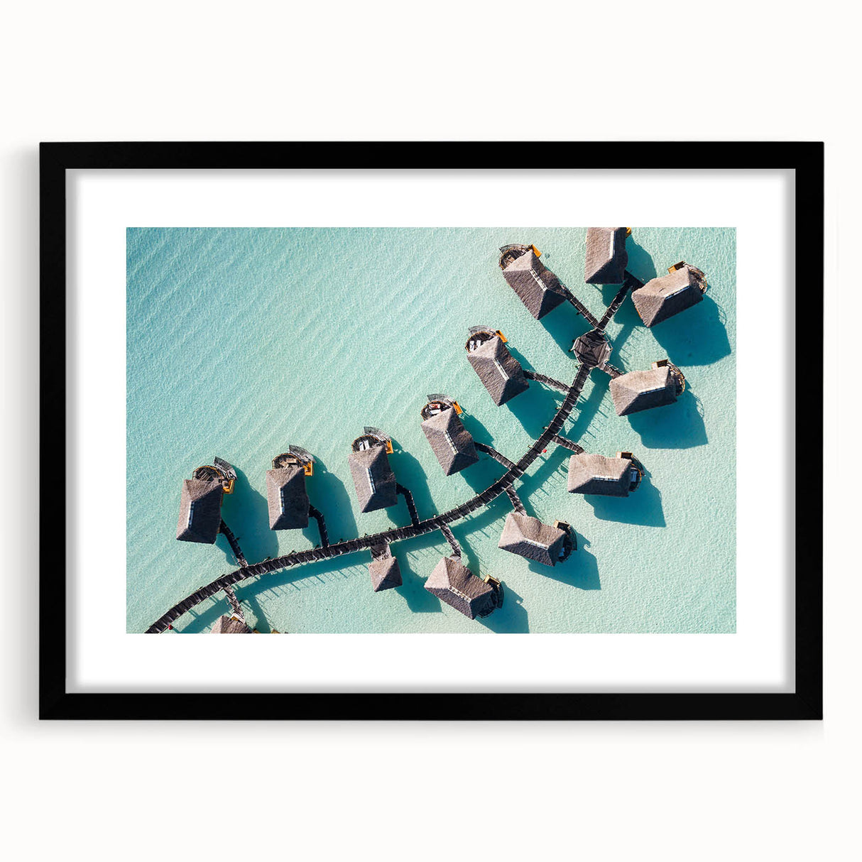 Extra large abstract art print of a colorful, textured ocean scene in Bora Bora on a framed canvas.
