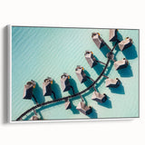 Vintage poster art of Bora Bora with vibrant blues and greens on a framed canvas, ideal for large living room walls.