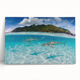 Black and white stretched canvas of Tahiti scenery, ideal for kitchen wall art or bedroom decor.