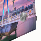 Large abstract wall art of Auckland skyline in muted blue tones on acrylic glass, ideal for dining room ambiance.