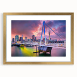 Extra large abstract art print featuring textured scenery of Auckland, in gold frame, suited for living room decor.