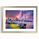 Textured abstract art print of Auckland, featuring cool blue and gray tones on a framed silver mat.