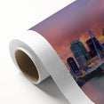 Art Deco poster of Auckland skyline in pastel shades on rolled canvas, ideal for nursery wall art.
