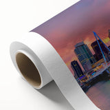 Art Deco poster of Auckland skyline in pastel shades on rolled canvas, ideal for nursery wall art.
