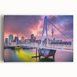 Black and white photograph of Auckland skyline on large stretched canvas, suitable for kitchen wall art.