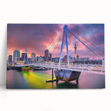 Black and white panoramic view of Auckland skyline on large stretched canvas, ideal for kitchen wall art or bedroom ambiance.