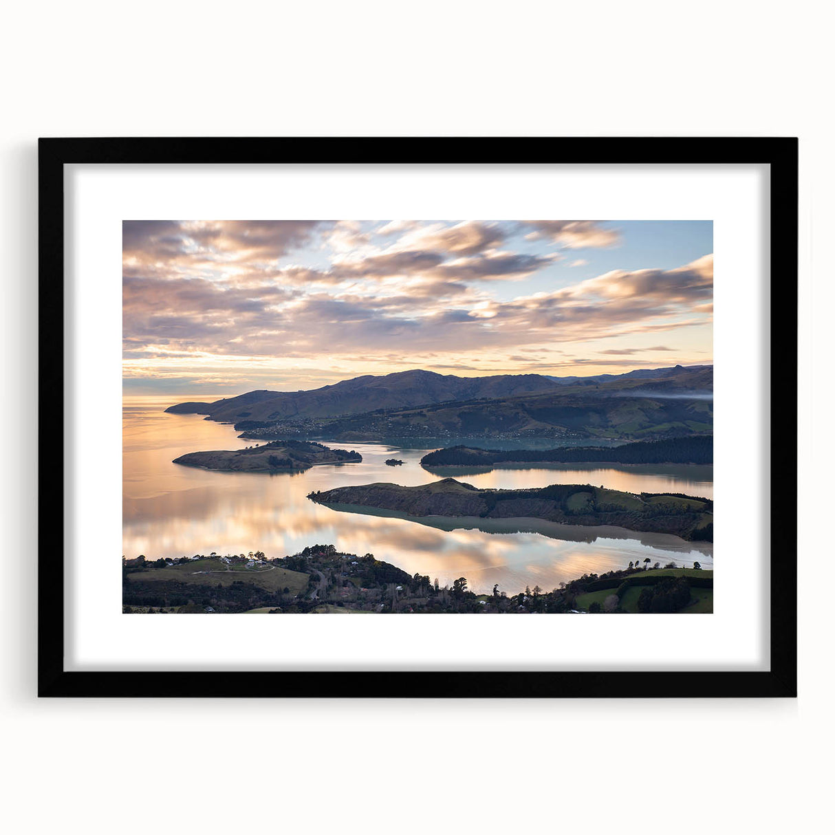 Extra large textured abstract art print of colorful Canterbury, New Zealand scenery on a black framed canvas.