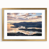 Extra large abstract art print of Canterbury, New Zealand in textured gold frame, suitable for living room decor.