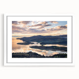 Abstract art print of Canterbury, New Zealand landscape in muted earth tones on a white-framed canvas.