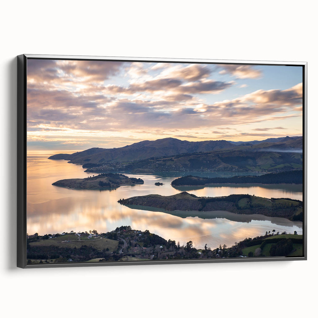 Black and white landscape art painting of Canterbury, New Zealand on framed canvas, suitable for bedroom wall decor.