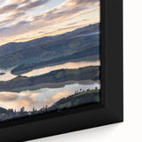 Extra large framed canvas depicting a textured, colorful New Zealand Canterbury scenery in black.