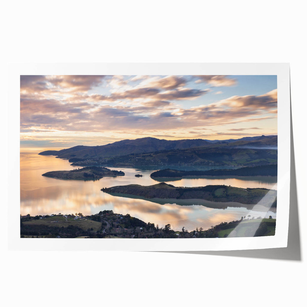 Extra large rolled print of Canterbury, New Zealand landscape with muted green and blue tones.