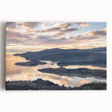 Black and white stretched canvas featuring a serene Canterbury, New Zealand landscape, ideal for kitchen wall art.