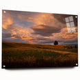 Acrylic print of a New Zealand Otago landscape in muted earth tones, ideal for dining room decor.