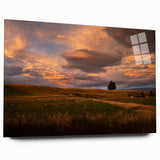 Large abstract wall art featuring serene Otago, New Zealand scenery in muted blues and greens on acrylic glass.