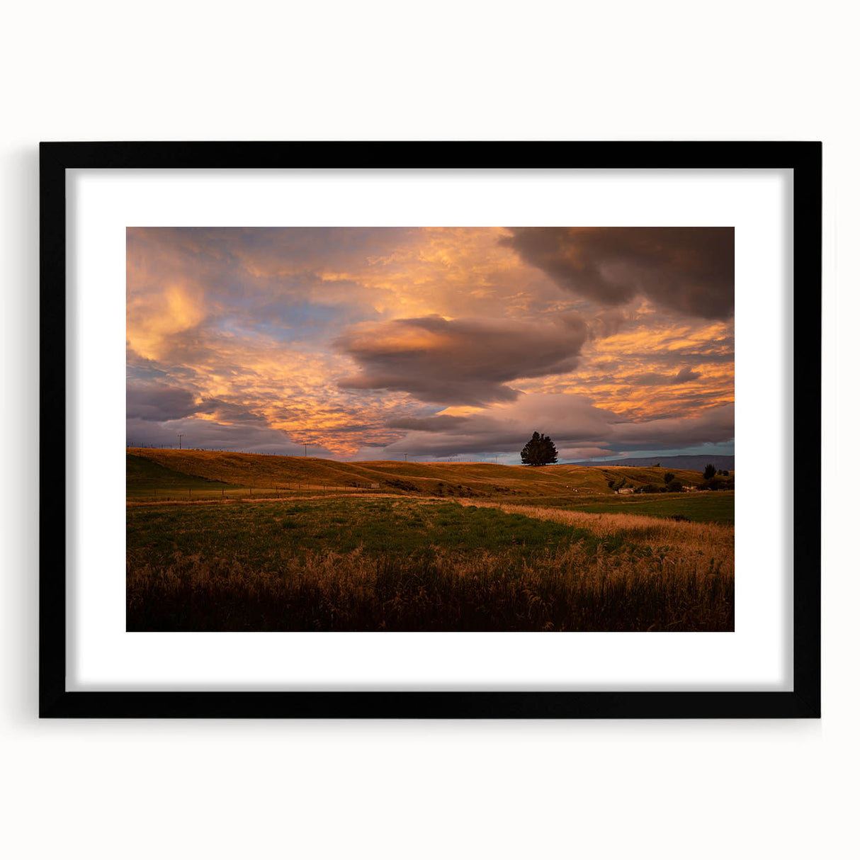 Extra large abstract art print of colorful, textured scenery of Otago, New Zealand on a black framed canvas.