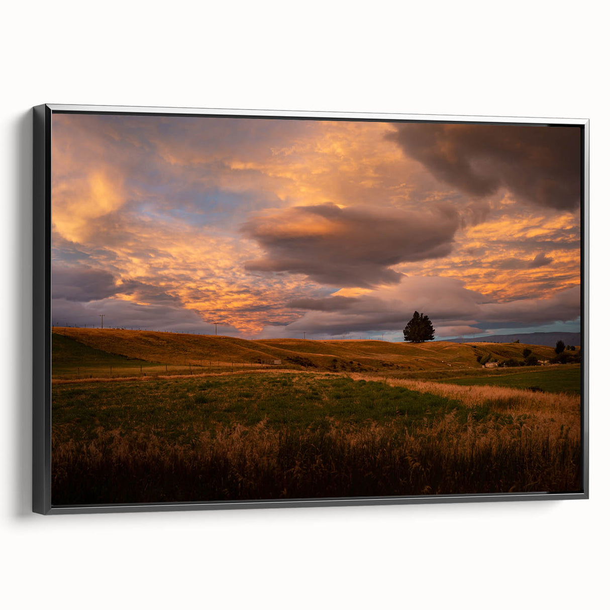 Black and white landscape painting of Otago, New Zealand on a framed canvas, ideal for bedroom wall art.