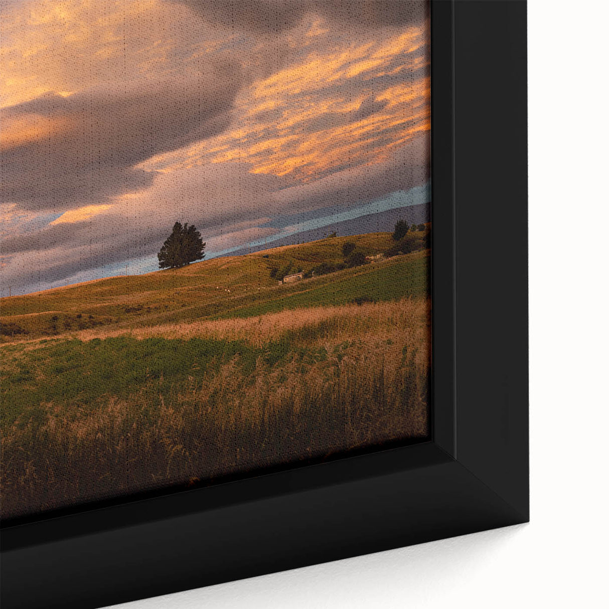 Extra large framed canvas featuring a textured depiction of the Otago, New Zealand scenery in black and colorful art.