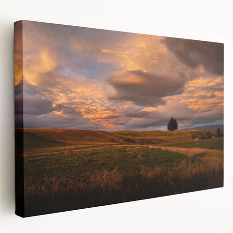 Scenic Otago, New Zealand landscape on large stretched canvas, featuring vibrant blues and greens.
