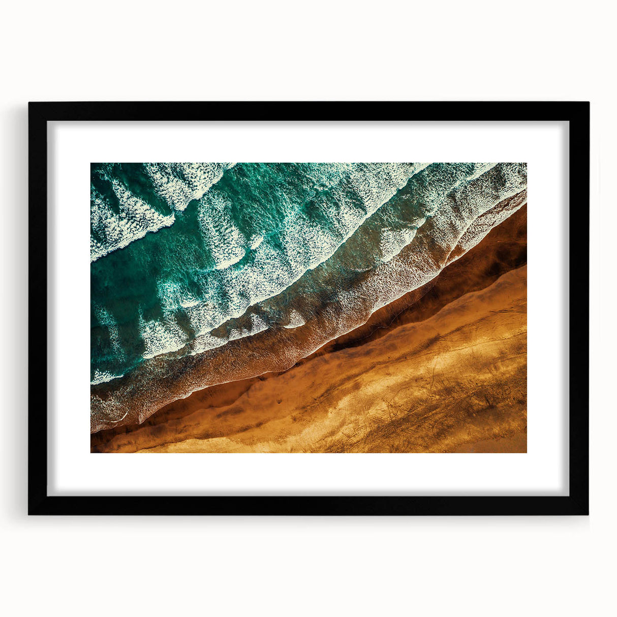 Extra large, textured abstract art print of New Zealand's West Coast in vibrant colors on a black framed canvas.