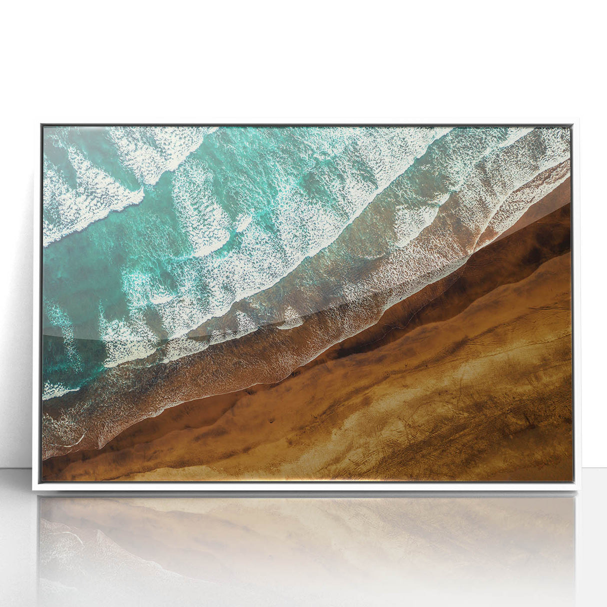 Framed acrylic print of a serene New Zealand west coast scenery in soft blue and green tones.