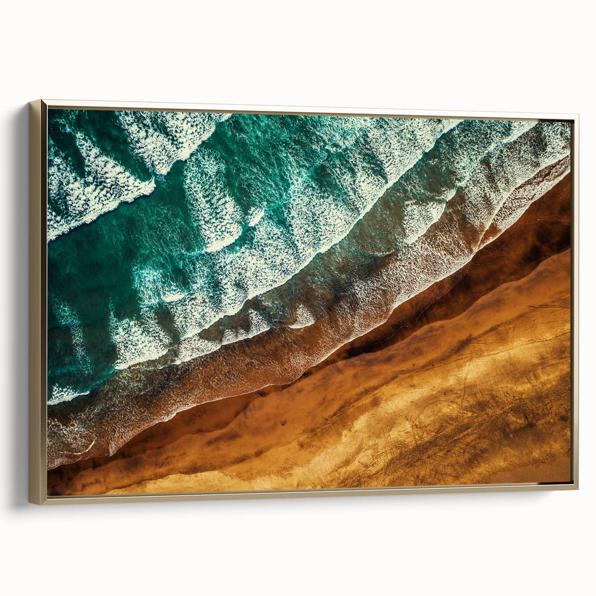 Framed canvas featuring a vintage-style landscape of New Zealand's West Coast in black and gold tones.