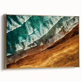 Framed canvas featuring a vintage-style landscape of New Zealand's West Coast in black and gold tones.